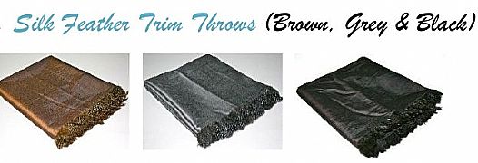 DESIGNER-THROW-BLACK-SILK-WITH-FEATHER-TRIM-125-cm-X-150-cm-NEW-LOUNGE-BED-THROW